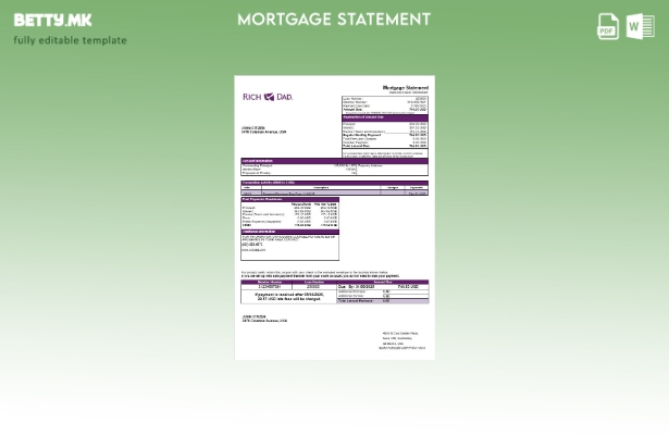 модерен стил на САД Рич Тато извод од банка за хипотека во шаблон за формати Wor